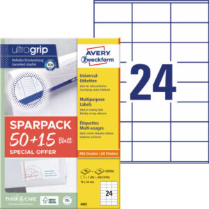 AVERY ZW. Universal-Etiketten    70x36mm 6602Z     weiss       1560 Stk./65 Blatt