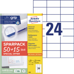 AVERY ZW. Universal-Etiketten    70x37mm 6605Z     weiss        156 Stk./65 Blatt