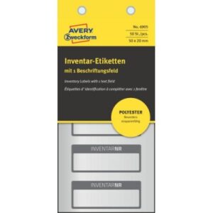 AVERY ZW. Inventar-Etiketten     50x20mm 6905      schwarz, Polyester 10Bl.50Stk.