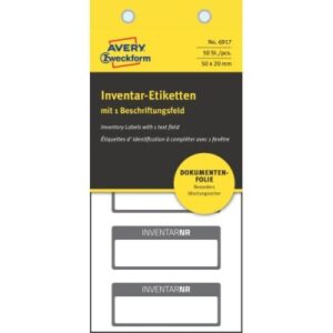 AVERY ZW. Inventar-Etiketten     50x20mm 6917      schwarz, perm.     10Bl.50Stk.