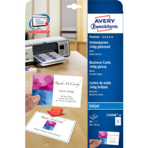 AVERY ZW. Prof. Visitenkarten InkJet  A4 C32028-10 240g glossy doppels.  10 Blatt