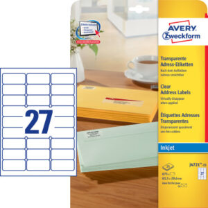 AVERY ZW. Etiketten          63,5x29,6mm J4721-25  transparent          675 Stück