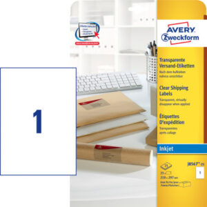 AVERY ZW. Etiketten            210x297mm J8567-25  transparent           25 Stück