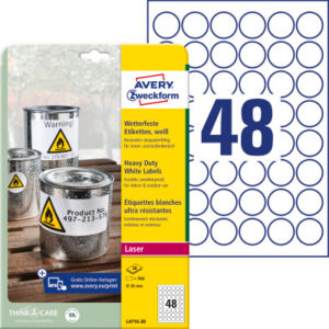AVERY ZW. Folienetiketten           30mm L4716-20  weiss, perm.    960 St./20 Bl.