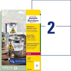 AVERY ZW. Etiketten Laser      210x148mm L471720   weiss, wetterfest     20 Blatt