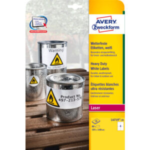 AVERY ZW. Etiketten Laser      105x148mm L471920   weiss, wetterfest     20 Blatt