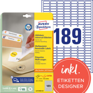 AVERY ZW. Universal-Etiketten  25.4x10mm L4731REV  weiss   5670 Stk./25 + 5 Blatt