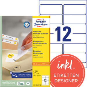 AVERY ZW. Universaletiketten 99,1x42,3mm L4743REV  weiss,non-perm.  1200St./10 B.