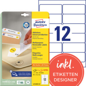 AVERY ZW. Universal-Etikett. 99,1x42,3mm L4743REV  weiss    360 Stk./25 + 5 Blatt