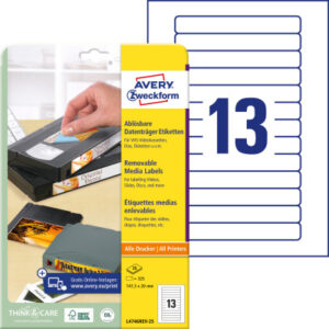 AVERY ZW. Video-Etiketten     147,3x20mm L4746REV  weiss,non-perm. 325 Stk./25Bl.