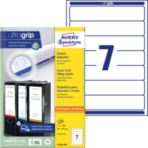 AVERY ZW. Ordner-Etiketten      192x38mm L4760-100 weiss      700 Stück/100 Blatt