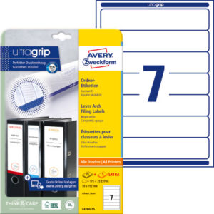 AVERY ZW. Ordner-Etiketten      38x192mm L4760-25  weiss   210 Stück/25 + 5 Blatt