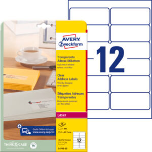 AVERY ZW. Adressetiketten    99,1x42,3mm L4772-25  Laser, transp.   300Stk./25Bl.