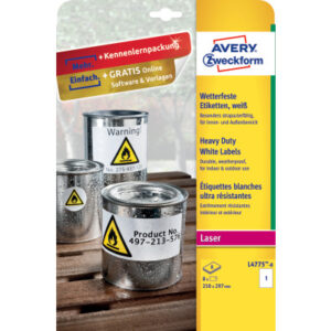 AVERY ZW. Wetterfeste-Etikett. 210x297mm L4775-8   weiss           8 Blatt/8 Stk.