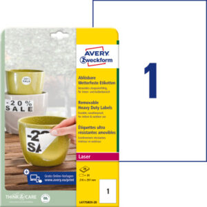 AVERY ZW. Folienetiketten      210x297mm L4775REV2 weiss,non-perm.  20 St./20 Bl.