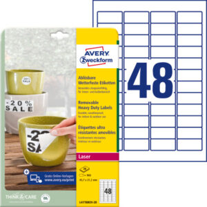 AVERY ZW. Folienetiketten    45,7x21,2mm L4778REV2 weiss,non-perm. 960 St./20 Bl.