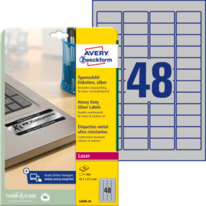 AVERY ZW. Typenschild-Labels 45,7x21,2mm L6009-20  silber, Laser 960 St./20 Blatt