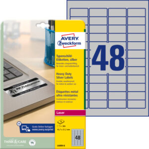AVERY ZW. Typenschild Labels 45,7x21,2mm L60098    silber       384 Stück/8 Blatt