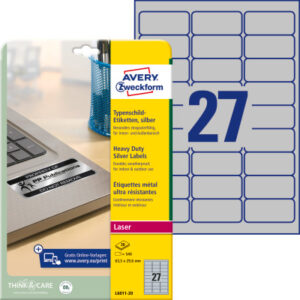 AVERY ZW. Typenschild-Labels 63,5x29,6mm L6011-20  silber           540Stk./20Bl.