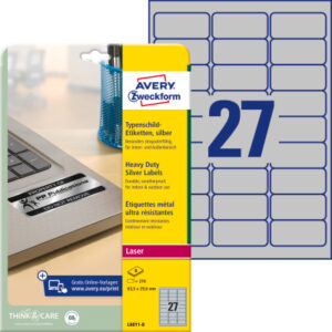AVERY ZW. Typenschild-Labels 63,5x29,6mm L6011-8   silber       216 Stück/8 Blatt