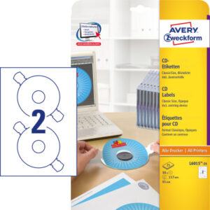 AVERY ZW. CD-Etiketten             117mm L6015-25  Universal, weiss   25Bl./2Stk.