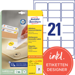 AVERY ZW. Universal-Etikett. 63,5x38,1mm L6023REV  weiss    630 Stk./25 + 5 Blatt