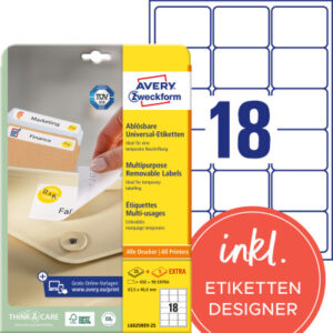 AVERY ZW. Etiketten          63,5×46,6mm L6025REV2 weiss    540 Stk./25 + 5 Blatt