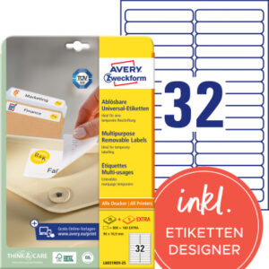 AVERY ZW. Etiketten            96x16,9mm L6031REV2 weiss    960 Stk./25 + 5 Blatt