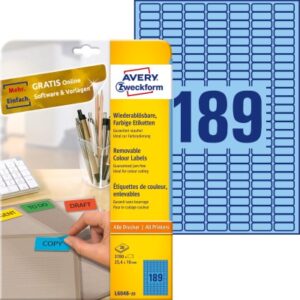 AVERY ZW. Etiketten            25,4x10mm L6048-20  blau            3780Stk./20Bl.