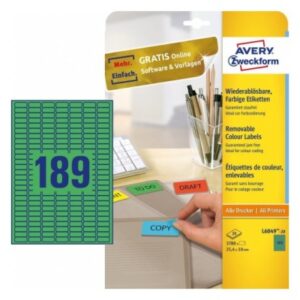 AVERY ZW. Etiketten            25,4x10mm L6049-20  grün            3780Stk./20Bl.