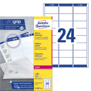 AVERY ZW. Adressetiketten    63,5x33,9mm L7159-100 weiss      2400 Stk./100 Blatt