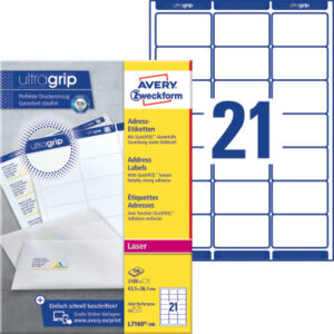 AVERY ZW. Adressetiketten    63,5x38,1mm L7160-100 weiss      2100 Stk./100 Blatt
