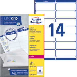 AVERY ZW. Adressetiketten    99,1x38,1mm L7163-100 weiss      1400 Stk./100 Blatt