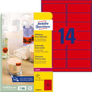 AVERY ZW. Etiketten          99,1x38,1mm L7263R-25 rot                  350 Stück