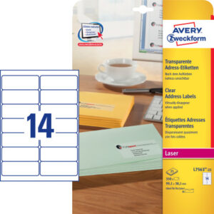 AVERY ZW. Adressetiketten    99,1x38,1mm L7563-25  transparent          350 Stück