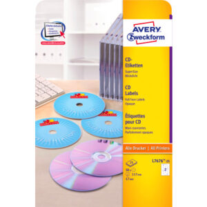 AVERY ZW. CD-Etiketten SuperSize   117mm L7676-25  weiss, permanent     25x2 Stk.