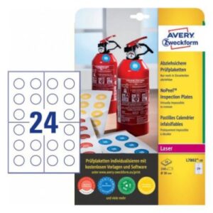 AVERY ZW. Prüfplaketten             30mm L7802-10  weiss, non-perm. 10 Bl.240Stk.