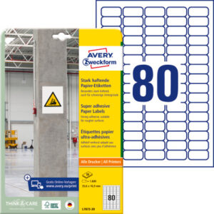 AVERY ZW. Etiketten Univ.    35.6x16.9mm L7872-20  weiss, stark haftend  20 Blatt
