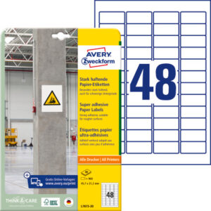 AVERY ZW. Etiketten Univ.    45.7x21.2mm L7873-20  weiss, stark haftend  20 Blatt