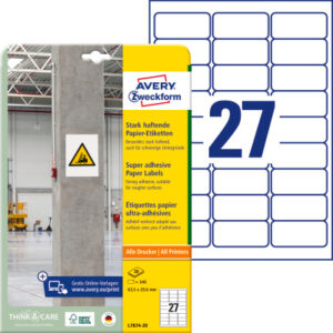 AVERY ZW. Etiketten Univ.    63.5x29.6mm L7874-20  weiss, stark haftend  20 Blatt