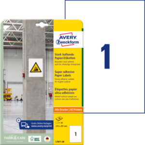 AVERY ZW. Etiketten Universal  210x297mm L7877-20                        20 Blatt