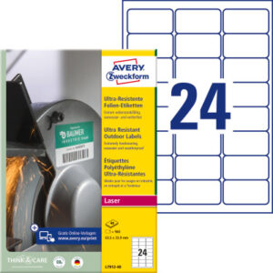 AVERY ZW. Etiketten          63.5x33.9mm L7912-40  weiss, matt, A4       40 Blatt