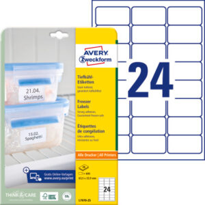 AVERY ZW. Tiefkühletiketten  63,5x33,9mm L7970-25                       600 Stück