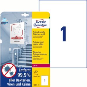 AVERY ZWE Etiketten L8001-10  Antimic. 210x297mm weiss