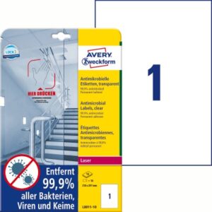 AVERY ZWE Etiketten L8011-10  Antimic. 210x297mm transp.