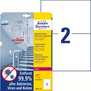AVERY ZWE Etiketten L8012-10  Antimic. 210x148mm transp.