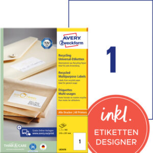AVERY ZW. Etiketten            210x297mm LR3478    recycling            100 Stück