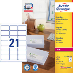 AVERY ZW. Adressetiketten    63,5x38,1mm LR7160100 recycling           2100 Stück