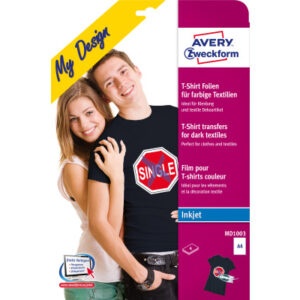 AVERY ZW. Textilfolie Iron-on         A4 MD1003    Inkjet farbige Textil.  4 Stk.
