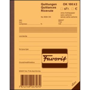 FAVORIT   Quittungen                  A6 8094 OK   rot/weiss,D/F/I,durchschreib.